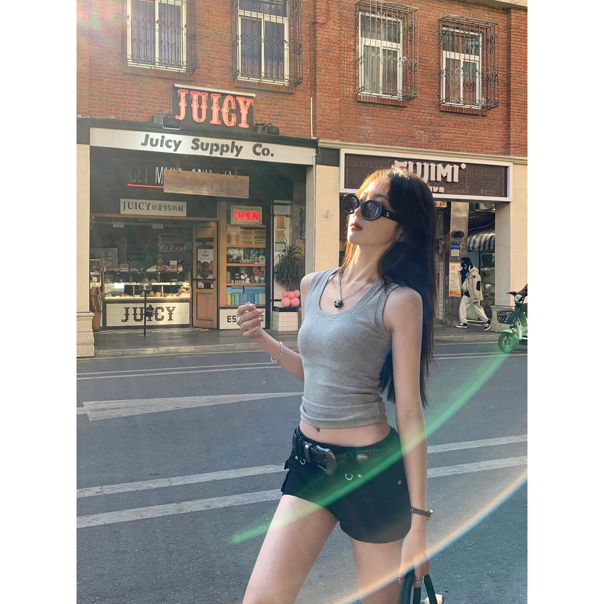 Real shot of spring and summer Korean style slim square collar I-shaped versatile inner sleeveless vest top