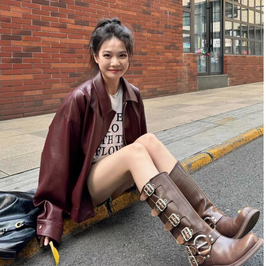 Women's High-End Leather Jacket 2025 New Arrival Spring Casual Short-Length Leather Coat for Petite Women Red