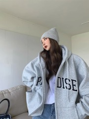 刺繡雙層帽食毛華棉複合牛奶絲300克300斤特大碼外套