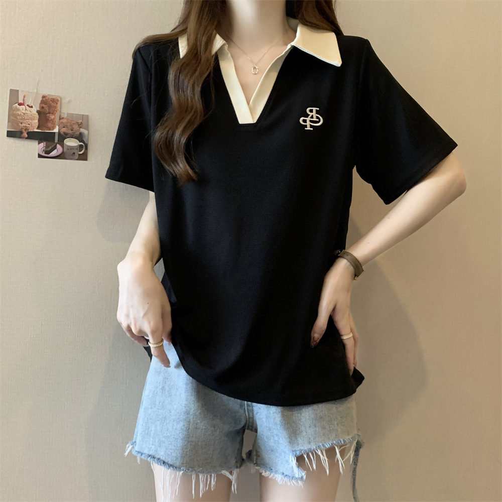 實拍  250克 6535棉珠地 polo領短袖T恤女繡花