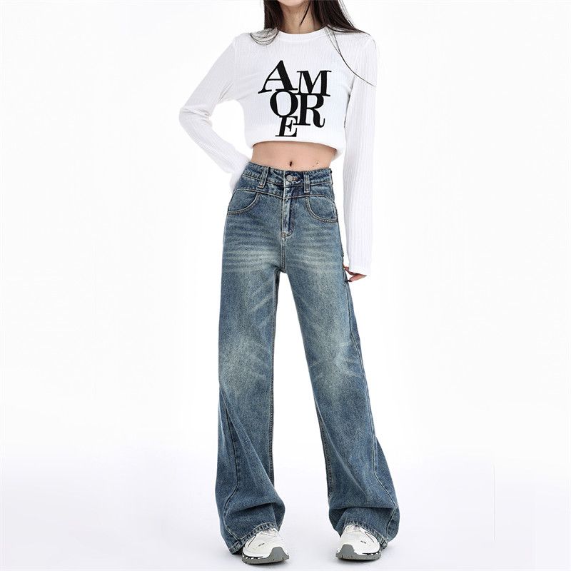 Real shot of 2025 spring fashion trend casual pants for women high waist drooping wide-leg pants