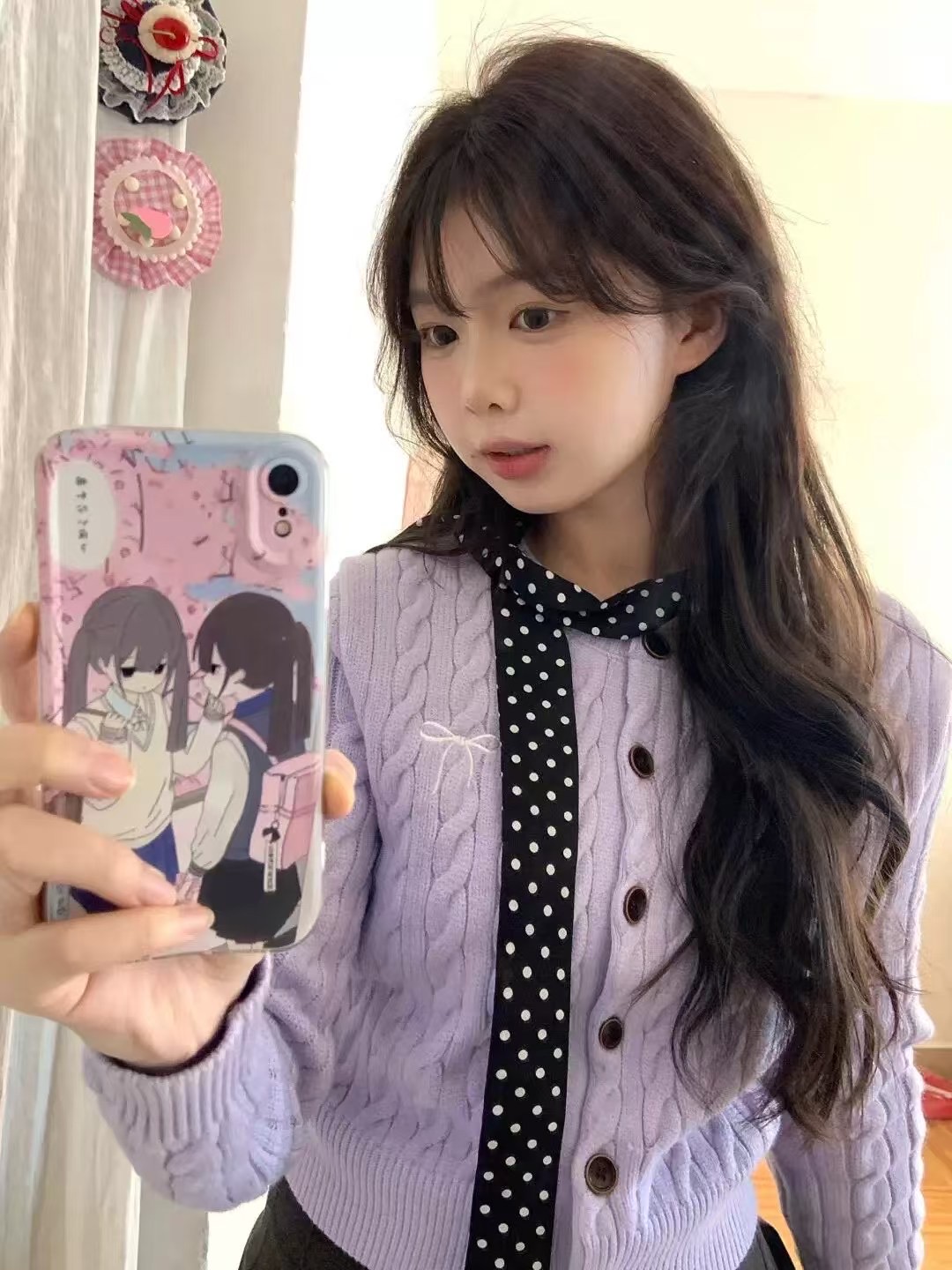 丁香紫麻花毛衣外套女早春新款修身顯瘦針織開衫韓系學院風上衣潮