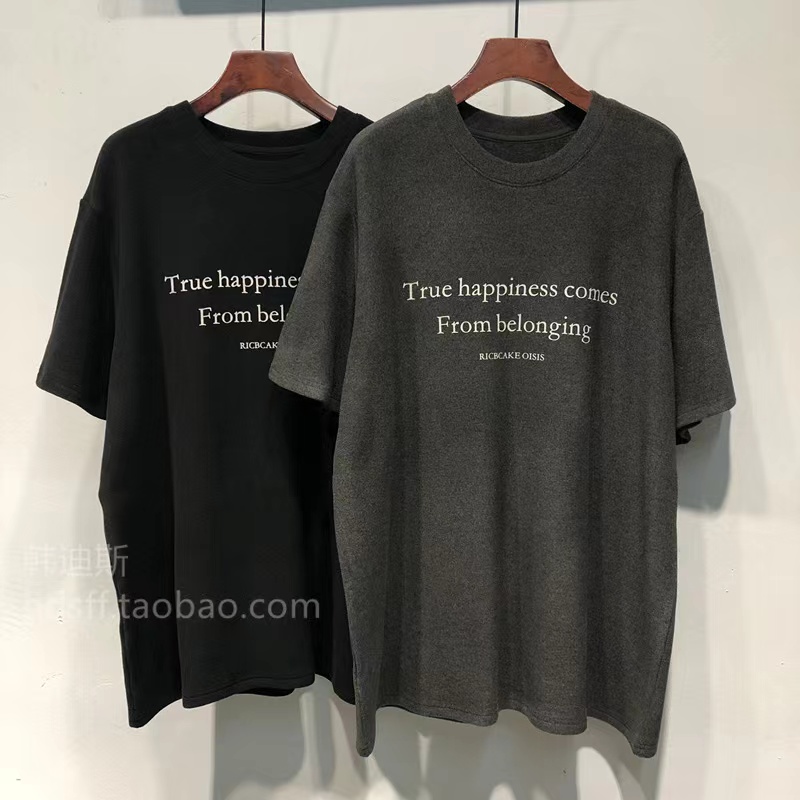 New color thread double-sided fleece Korean Dongdaemun new letter pattern lazy hair short-sleeved T-shirt for women