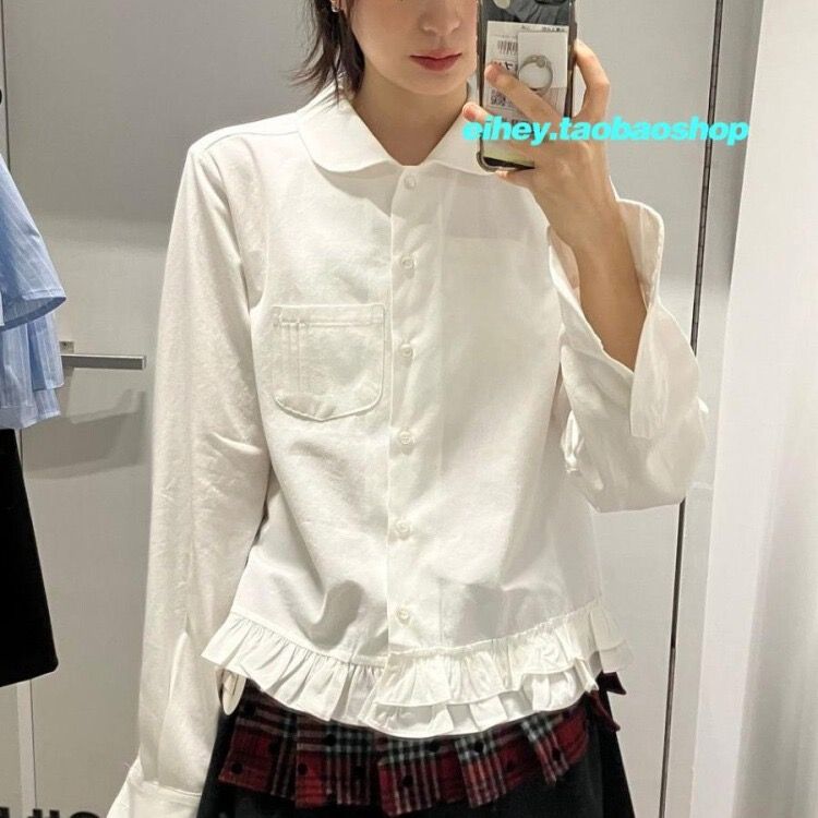 Official picture Original workmanship, three-standard, irregular white shirt for women, fashionable and versatile commuter top