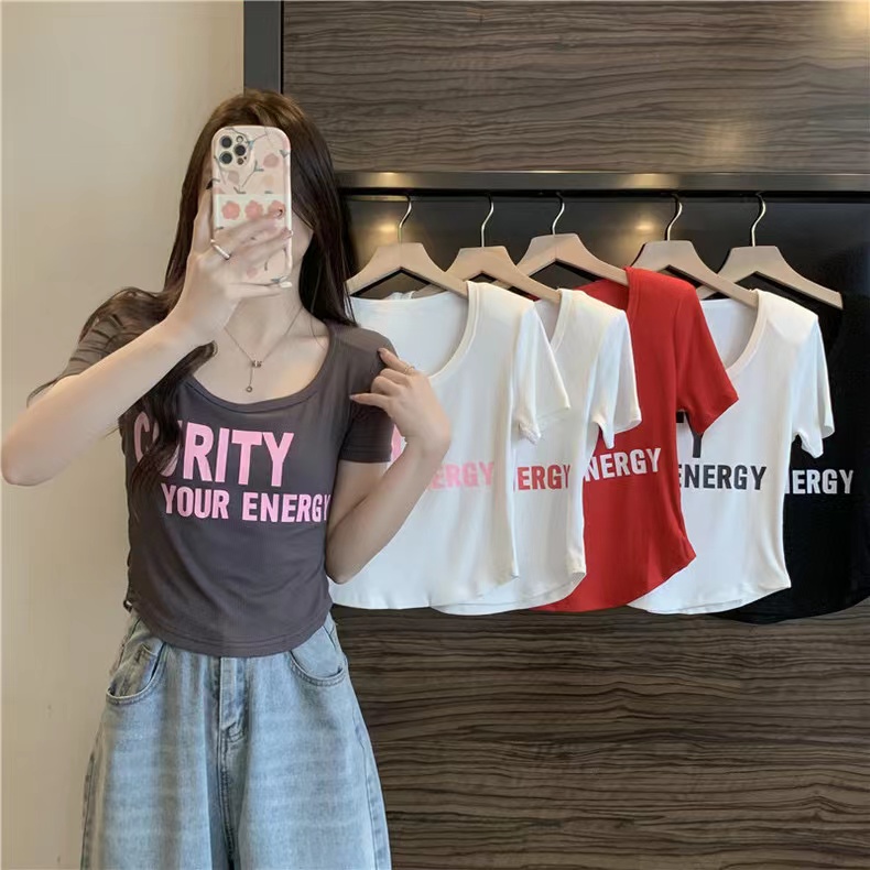 實拍純棉羅紋夏季短袖t恤女修身短款半袖辣妹上衣