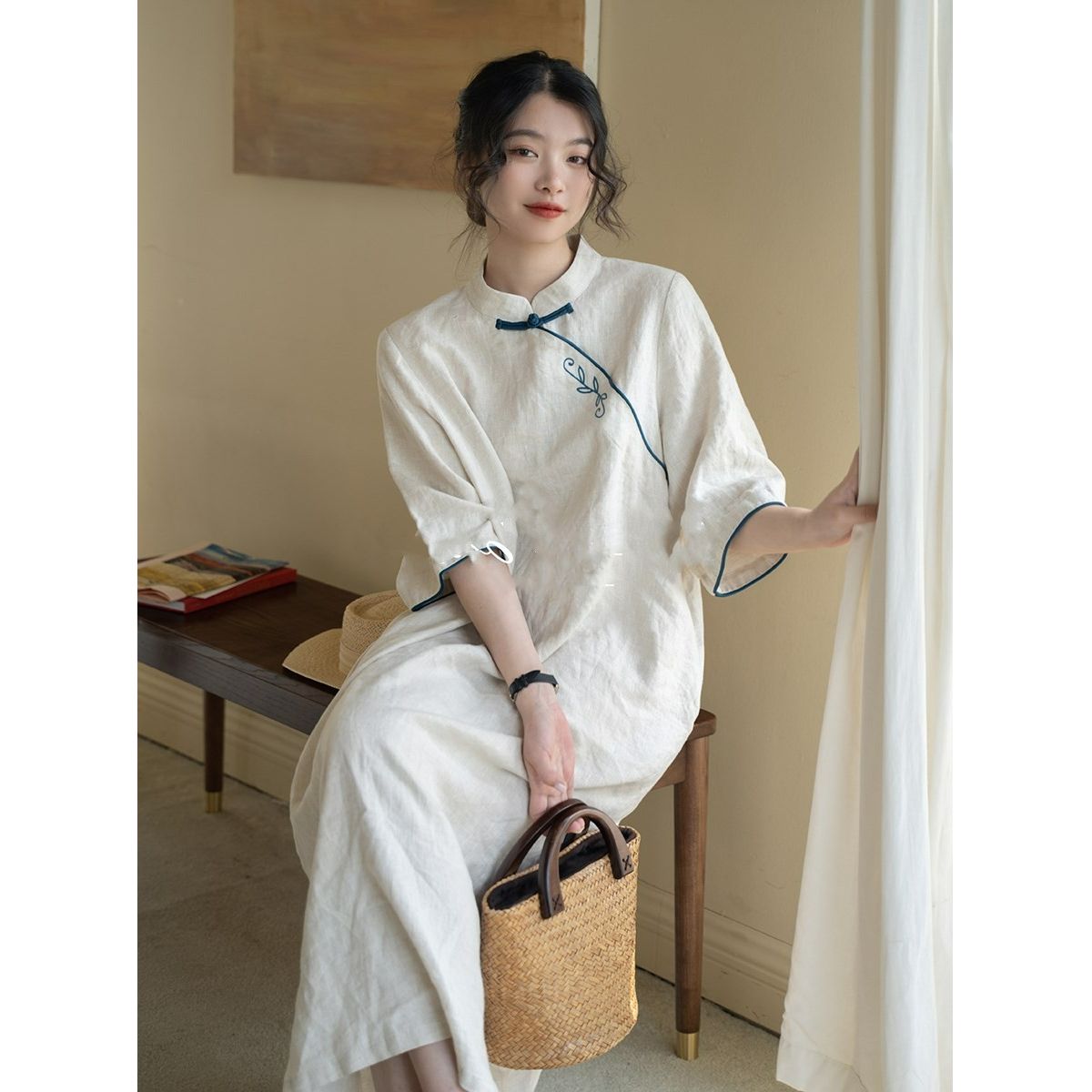 森系連衣裙2025新款女裝胖mm大碼茶服長袍中國風改良旗袍短袖裙子