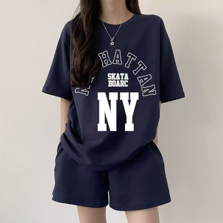 休閒減齡短袖短褲時尚鹽系兩件套套裝女2025年新款