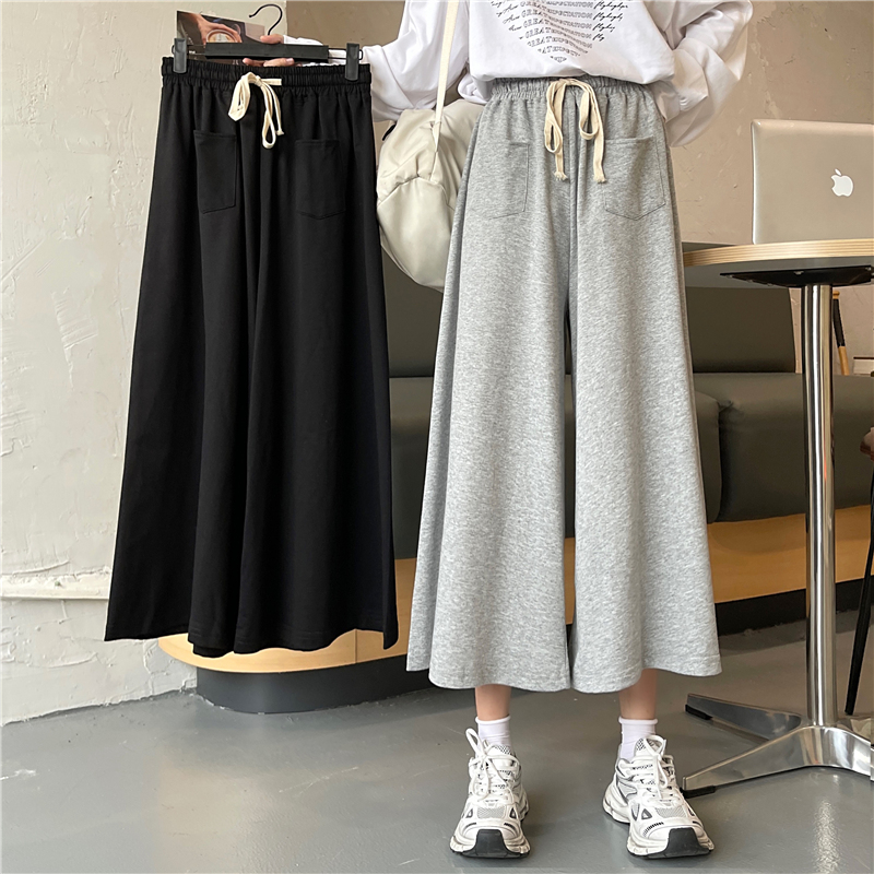 -Real shot of 65/35 fish scales new spring loose seven-point wide-leg casual pants for women