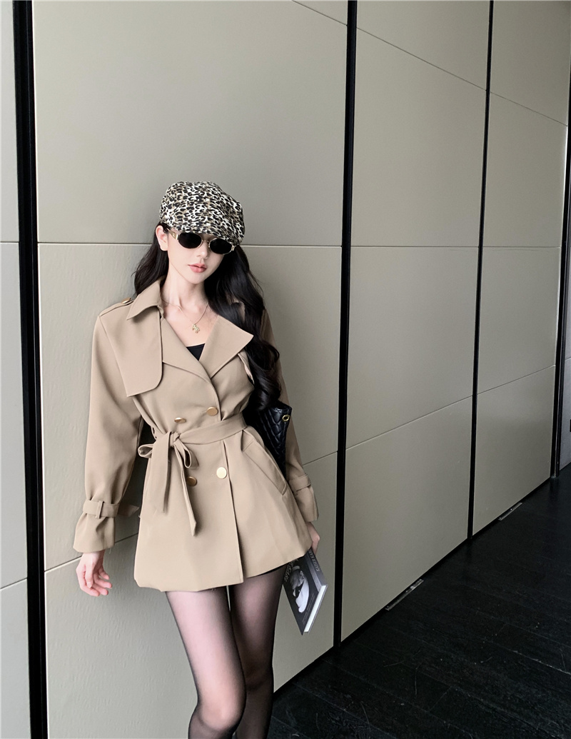 實拍~風衣外套女春季新款設計感小眾英倫風辣妹收腰短款大衣