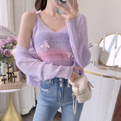 Pure Desire Rainbow Striped Knitted Tank Top for Women Summer Dopamine Fashion Design Sensory Butterfly Top