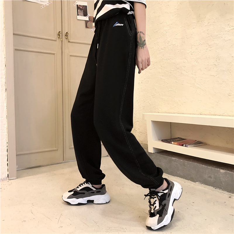 -Real shot 65/35 fish scales spring new loose foot tying casual pants for women's hoodies