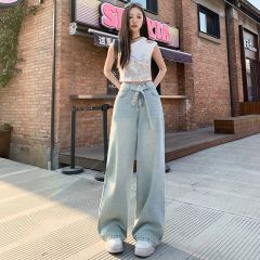Real shot of 2025 spring fashion trend casual pants for women high waist drooping wide-leg pants
