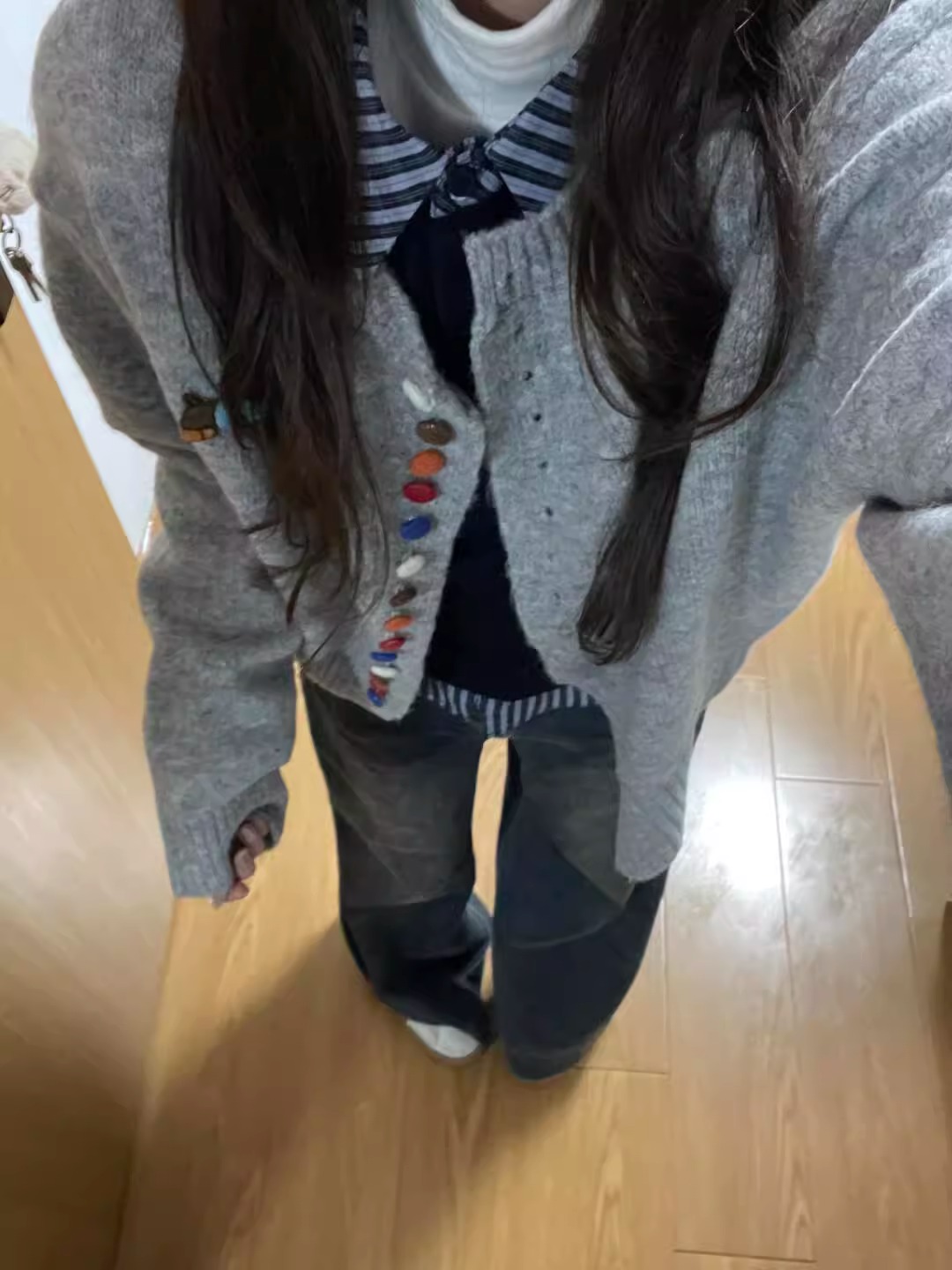 小香風彩色紐扣圓領毛衣外套女寬鬆慵懶春秋2025新款針織開衫上衣