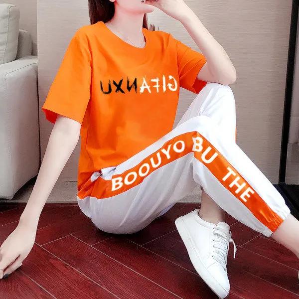 純棉韓版新款夏裝運動服女2025時尚休閒大碼寬鬆顯瘦運動服二件套