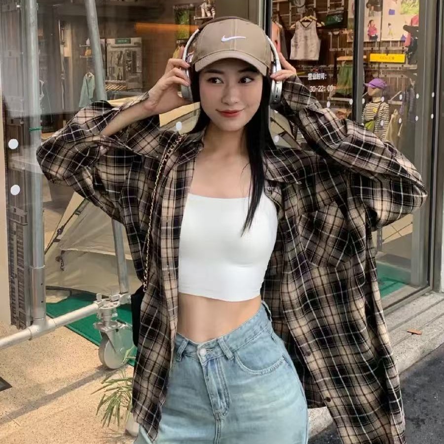 復古格子襯衫女韓版潮流春秋設計感薄款外套寬鬆慵懶風百搭襯衣服