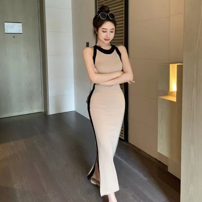 側開叉法式吊帶輕熟風初戀小裙子連衣裙2025新款夏季女針織無袖背