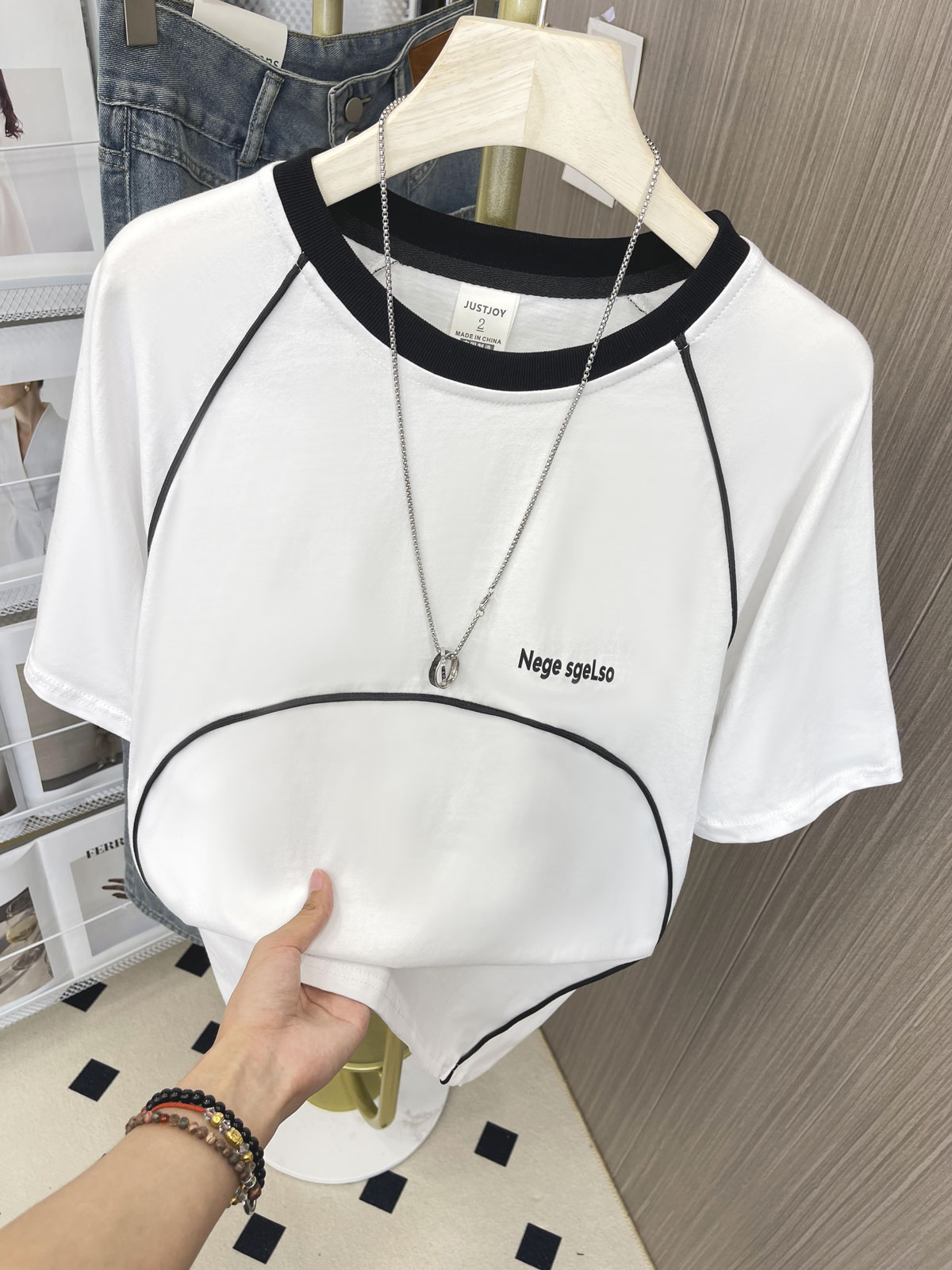 實拍 21支210g精梳純棉美式復古小眾設計感百搭短袖T恤男女上衣潮
