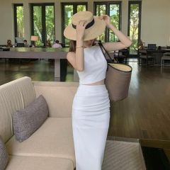 French Retro Street Goddess Style Set for Women - Spring and Summer - Off-the-Shoulder Backless Top + Midi Dress Set for Women