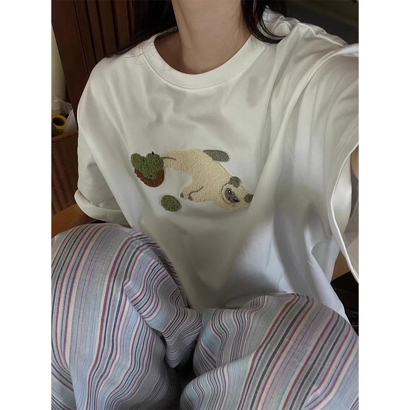 毛巾繡21支純棉超爽棉210克240斤特大碼貓咪青蘋果T恤