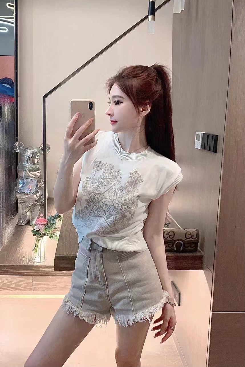 網紅同款夏季新款重工刺繡無袖針織衫設計感小眾別致上衣女潮