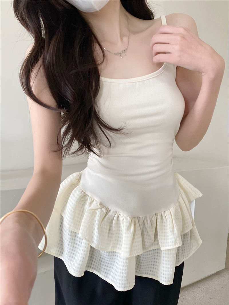 Real shot of splicing slim suspender dress with new spring sweet and hot girl fashionable slim niche short skirt trendy