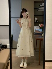 Butterfly knot sweet and gentle strapless sleeveless dress 2025 summer new style, cinched waist, slimming temperament, versatile long dress