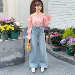 Real shot of 2025 spring fashion trend casual pants for women high waist drooping wide-leg pants