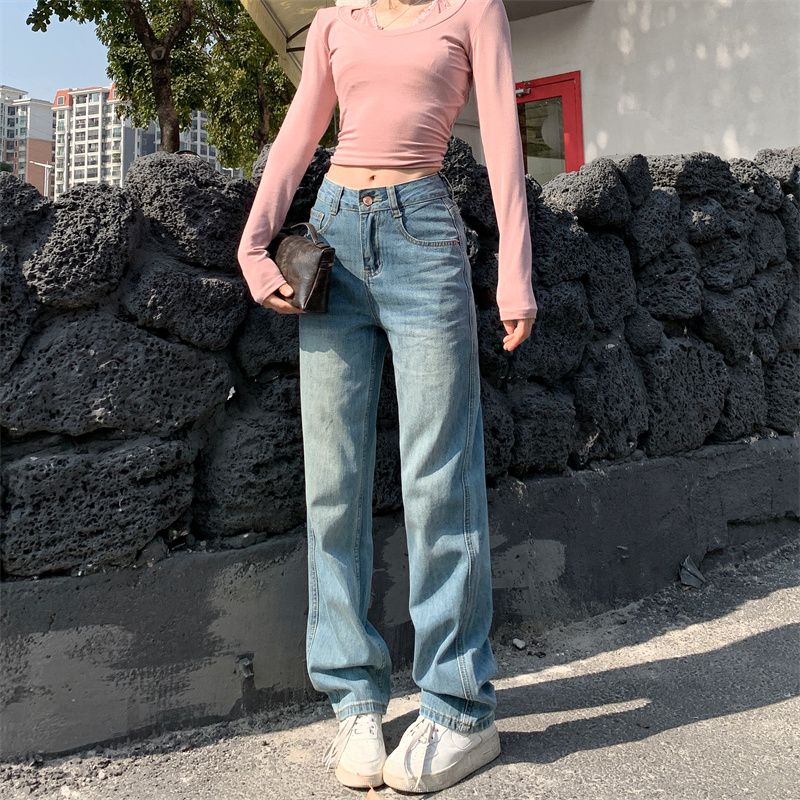 Real shot of 2025 spring fashion trend casual pants for women high waist straight wide-leg pants