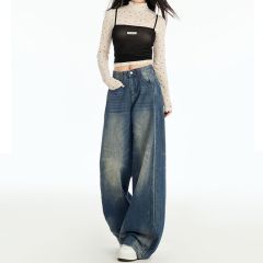 Real shot of 2025 spring fashion trend casual pants for women high waist drooping wide-leg pants