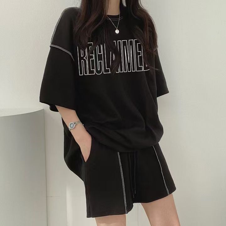 休閒減齡短袖短褲時尚鹽系兩件套套裝女2025年新款