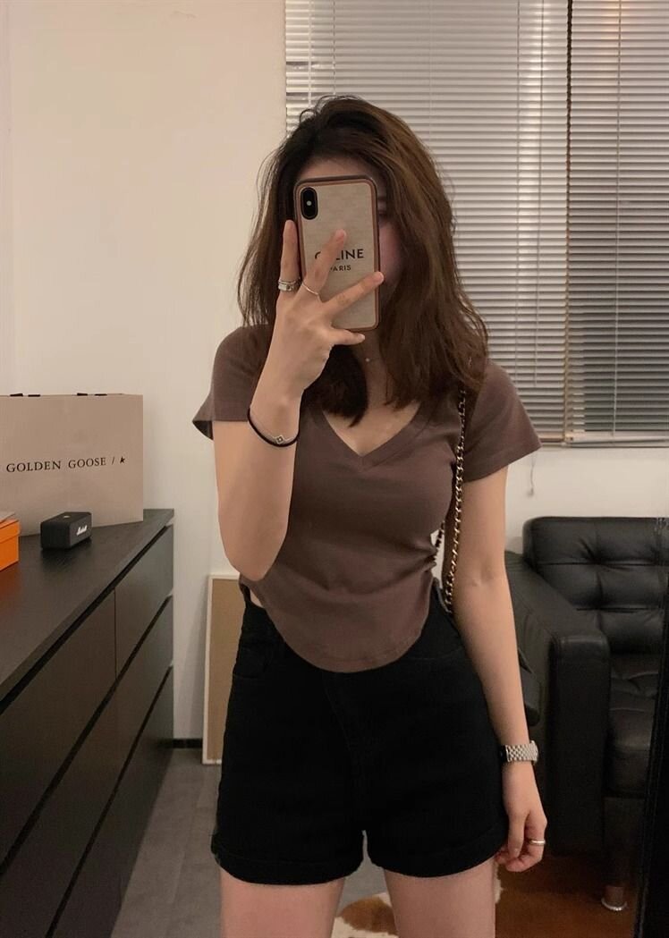 美式純欲辣妹v領短袖t恤女夏季新款設計感小眾爵士舞緊身短款上衣