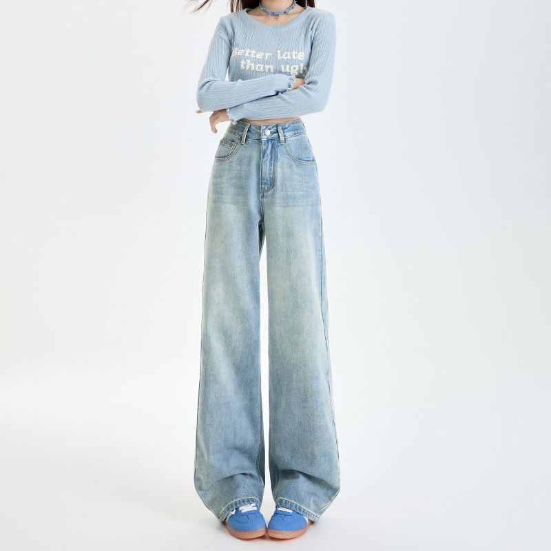 Real shot of 2025 spring fashion trend casual pants for women high waist drooping wide-leg pants