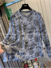 Women's Tencel Sun Protection Shirt, Long Sleeve, Mesh Top, Thin, Moon Print, Base Layer Top, Inner Wear