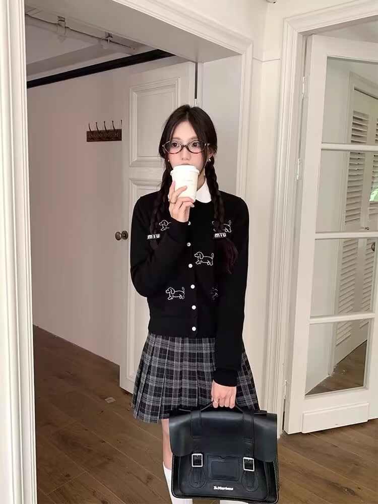 cozydays小狗針織衫開衫女2025新款秋季寬鬆韓系初秋毛衣外套上衣