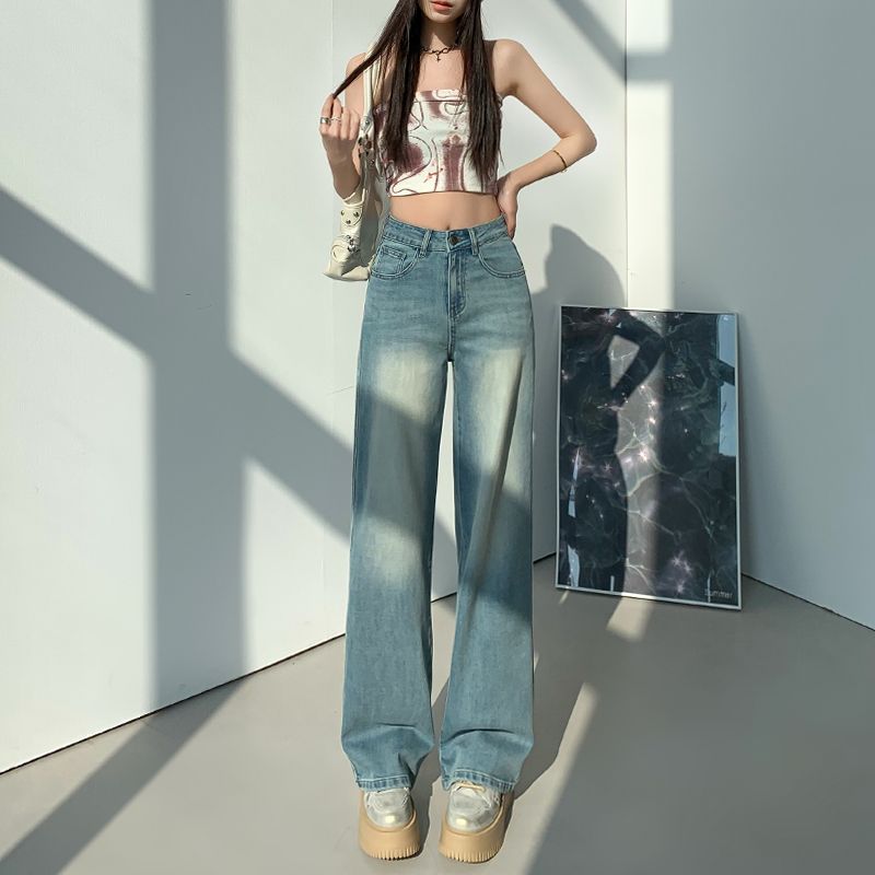 Real shot of 2025 spring fashion trend casual pants for women high waist drooping wide-leg pants