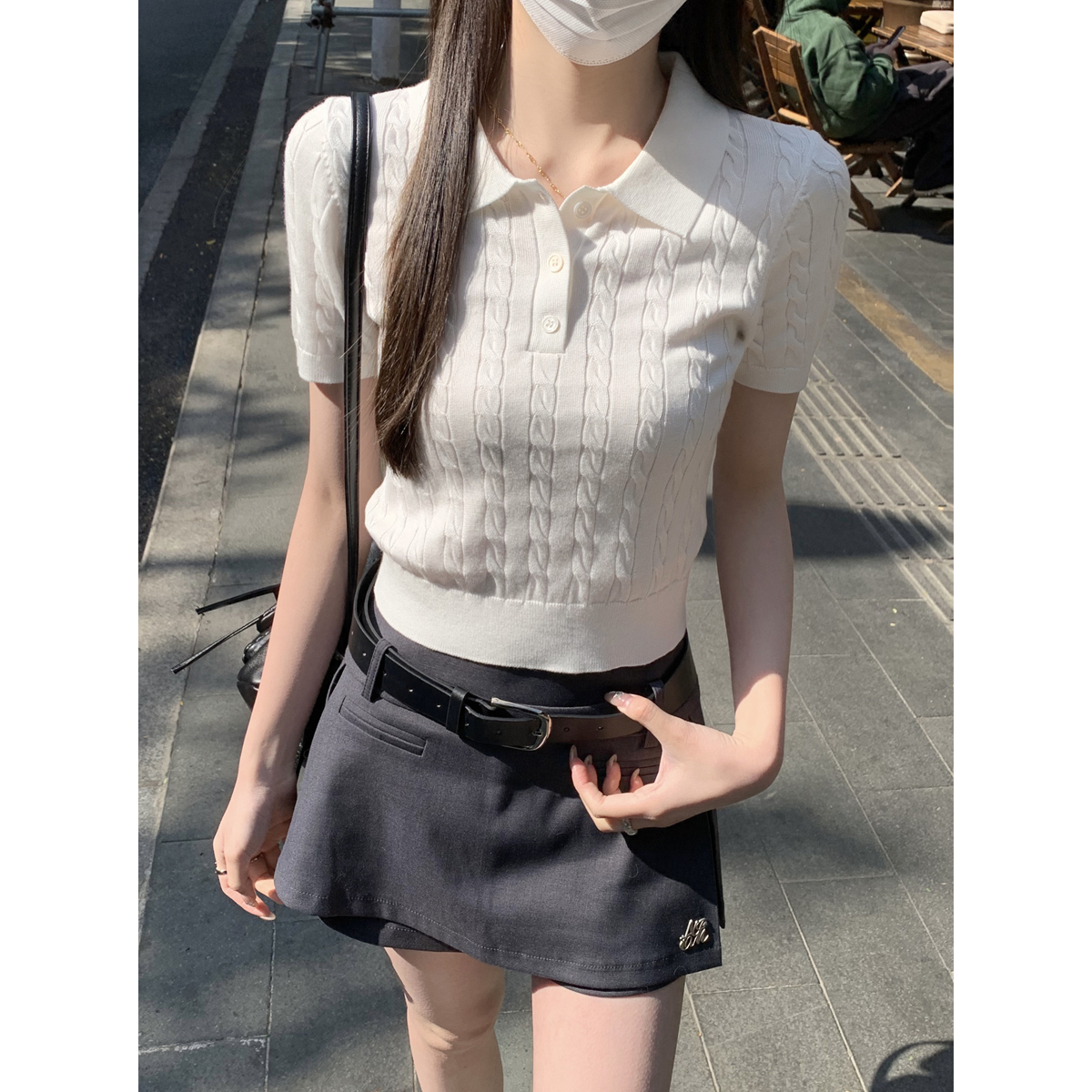 Real shot of spring and summer Korean button polo collar old money style age-reducing twist short 6 wool sweater short sleeves