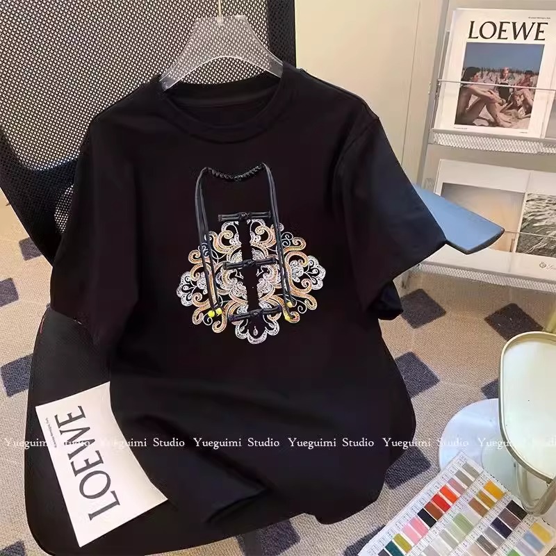 刺繡21支超爽棉210克240斤特大碼新中式設計感復古T恤