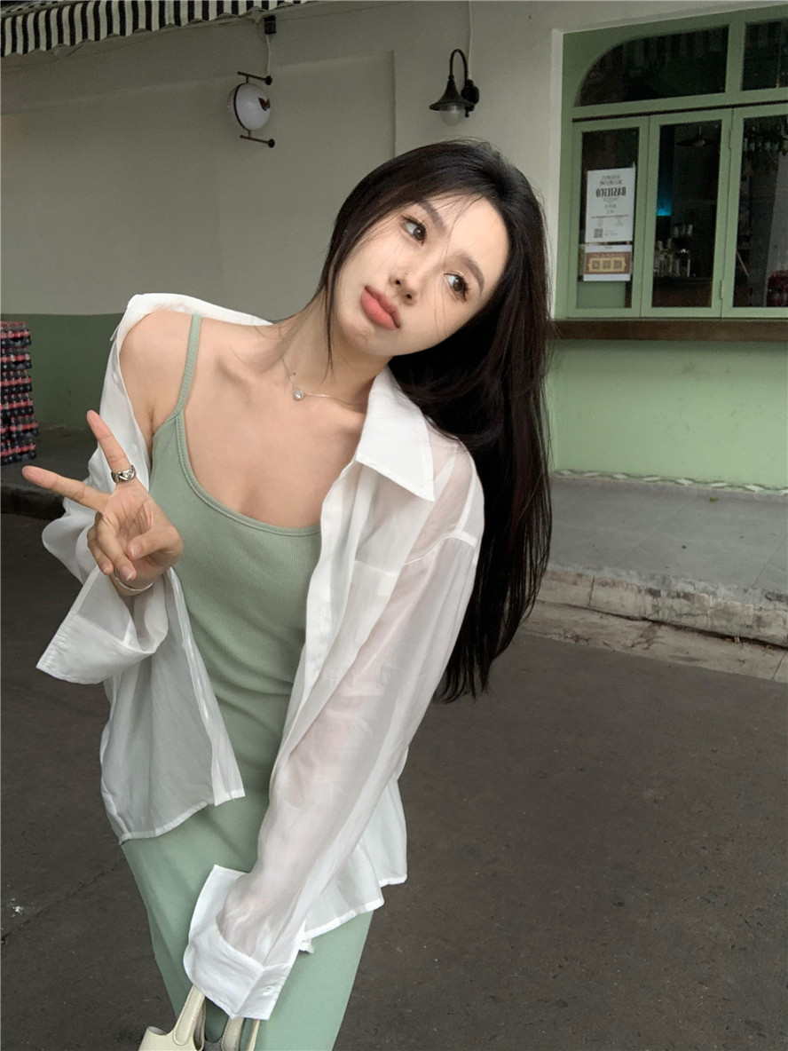 韓系粉色長袖襯衫外套女夏季薄款外搭防曬開衫寬鬆休閒中長款上衣