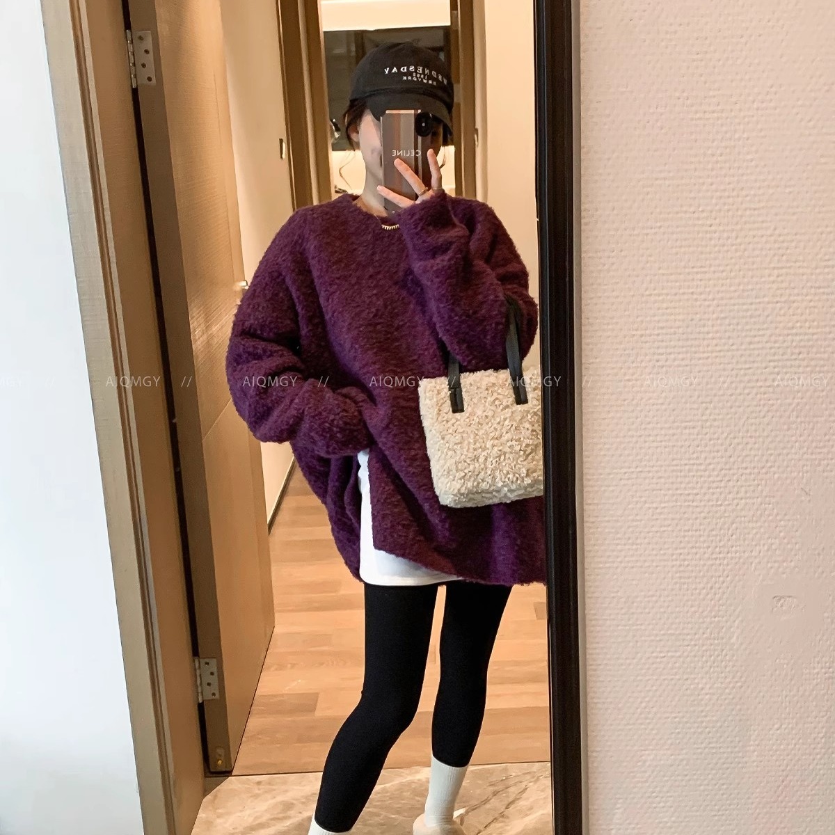Green mid-length slit sweater for women in autumn and winter 2025 new lazy style loose top