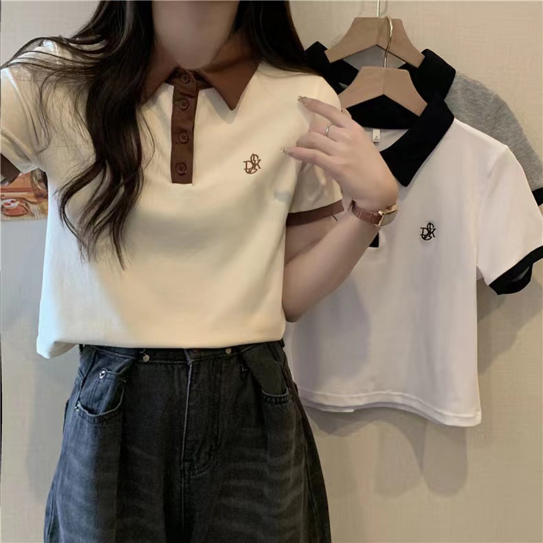 實拍純棉羅紋 POLO翻領短袖T恤女