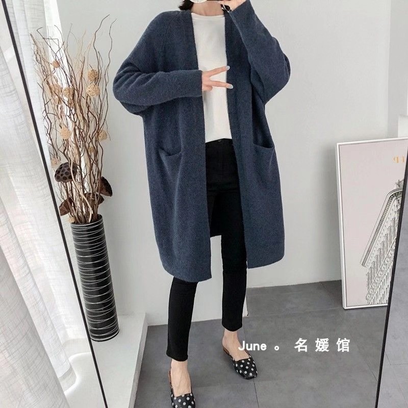 慵懶風中長款毛衣外套女秋冬新款韓版寬鬆顯瘦V領針織開衫外搭潮