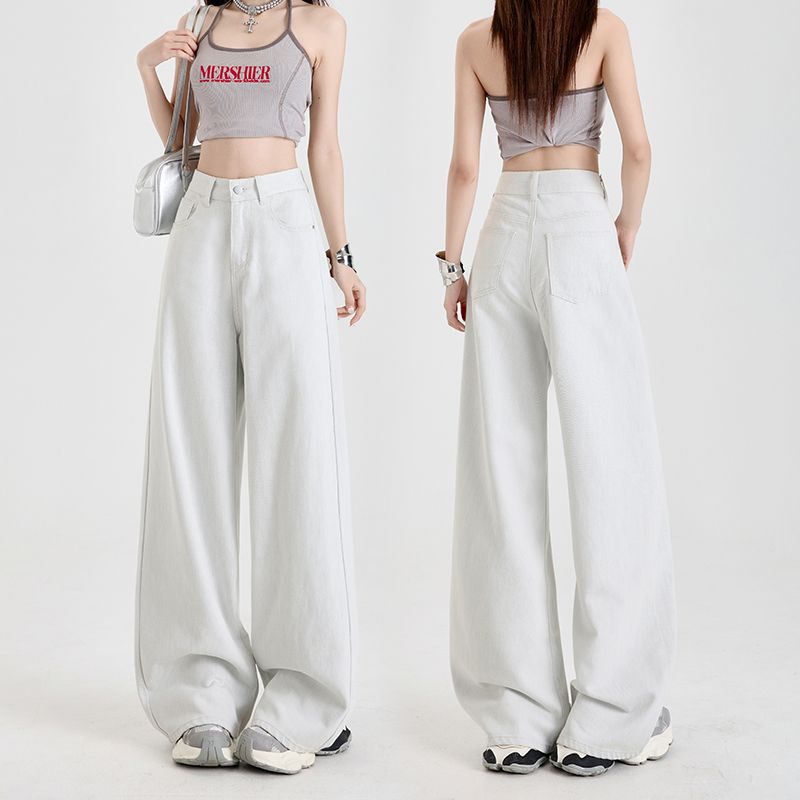 Real shot of 2025 spring fashion trend casual pants for women high waist drooping wide-leg pants