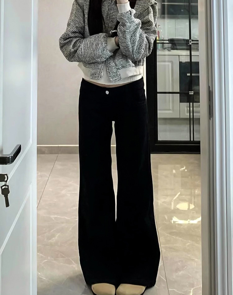 黑色微喇牛仔褲女2025年春季新款小個子彈力高腰顯瘦不貼腿喇叭褲