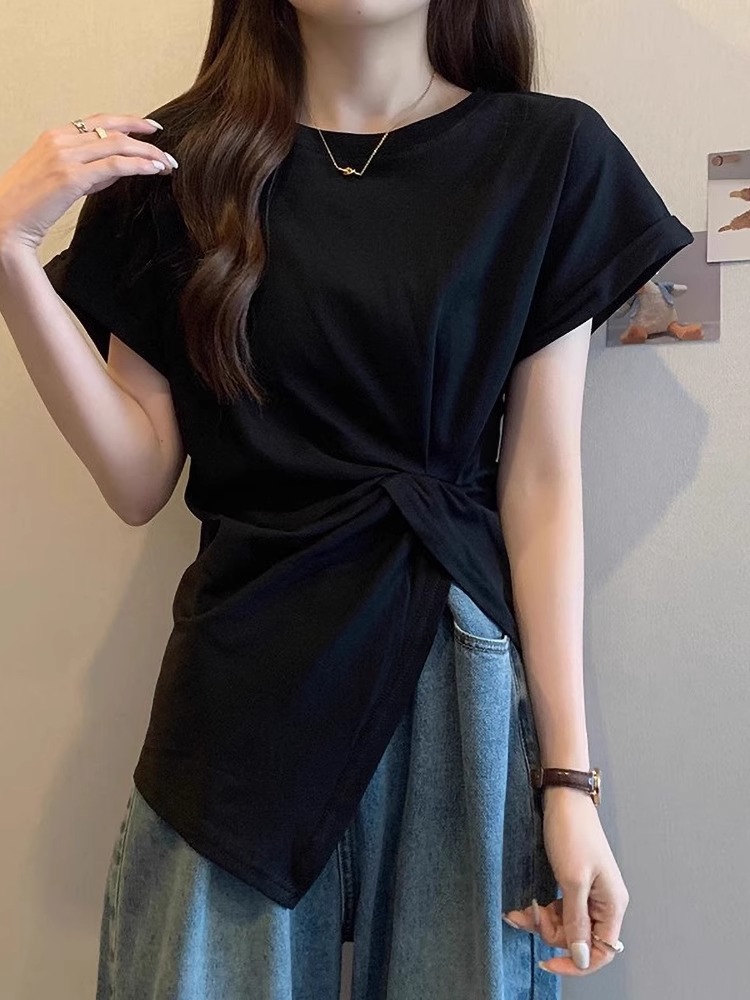 40支92棉8氨綸質量大碼女裝不規則螺紋短袖T恤女 M-4XL