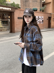 2025春季oneseven新款韓版寬鬆慵懶風格子襯衣女外套