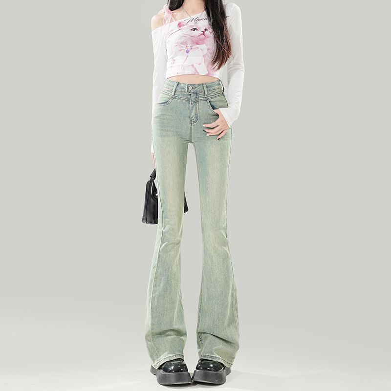 Real shot of 2025 spring fashion trend casual pants for women high waisted flared pants