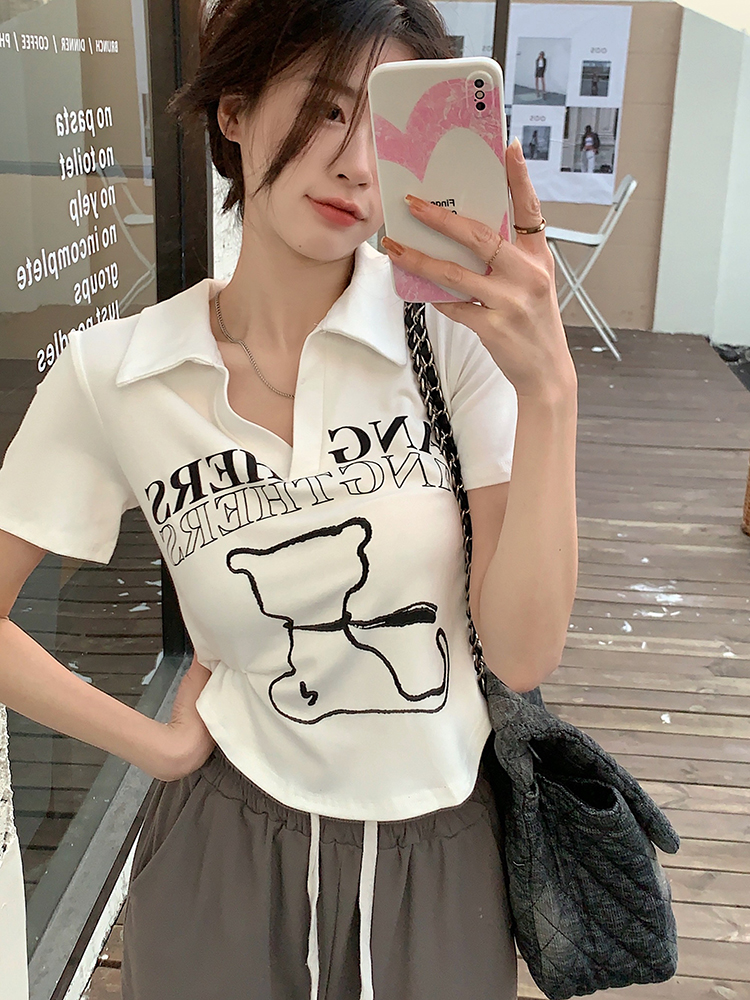 大碼女裝40支92棉8氨綸質量印花卡通短款上衣T恤女 M-4XL