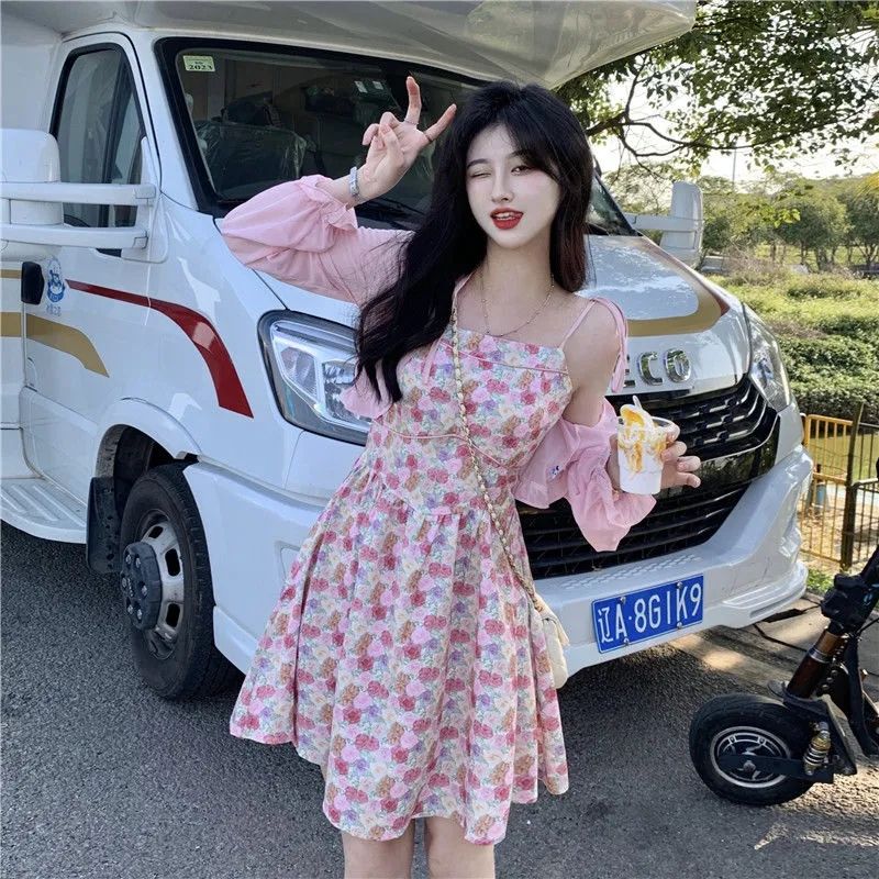 春夏2025溫柔風碎花吊帶連衣裙女新款收腰顯瘦很仙的打底A字裙子