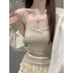 Real shot of spring and summer Korean version pure slim and versatile bow tie inner strap vest T-shirt top for women