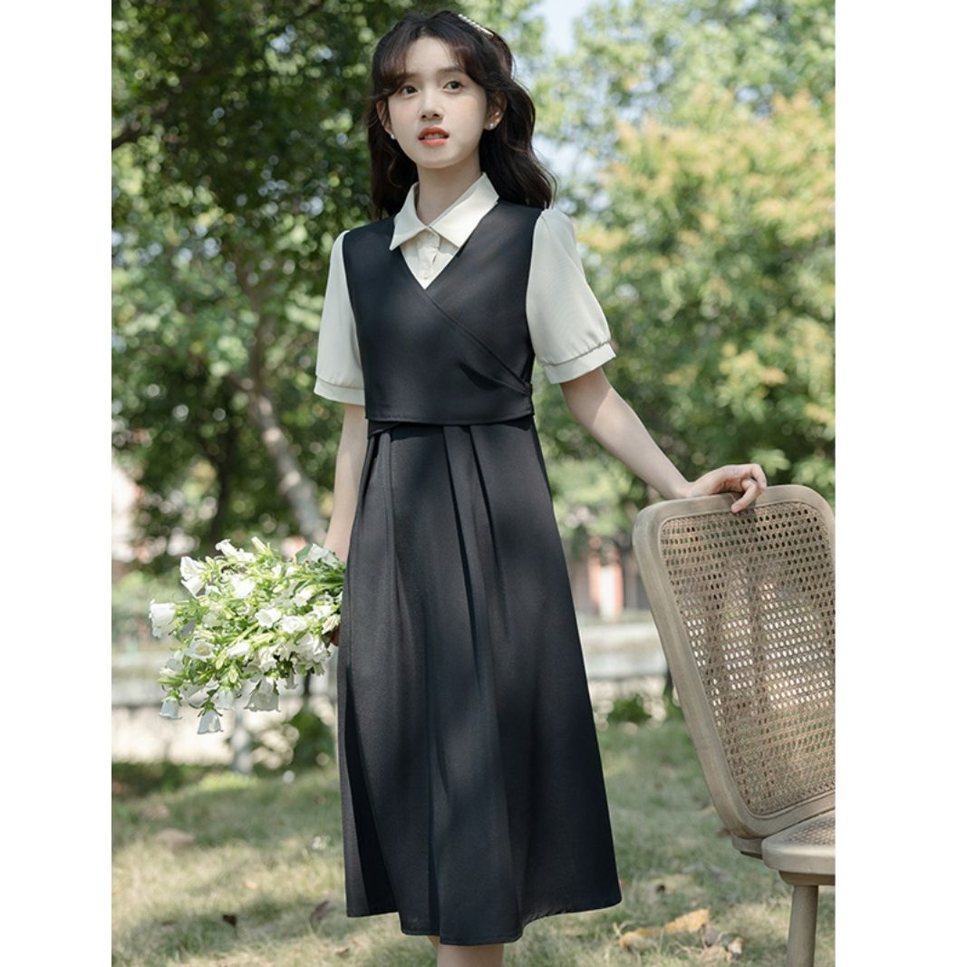 French formal occasion clothing shirt dress female summer teacher interview skirt defense dress suit